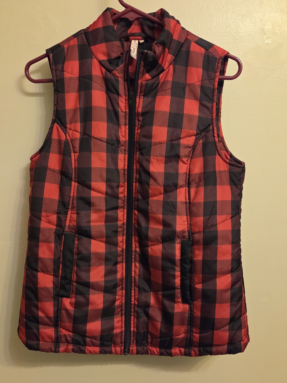 Red Camel Buffalo Plaid Puffer Vest Medium Cabincore Lumberjack Layering Piece